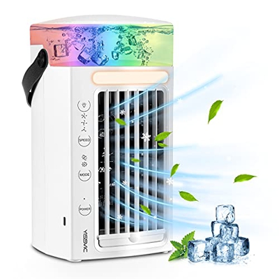 YISSVIC Condizionatore Portatile Climatizzatore Portatile 4 in 1 Air Cooler Umidificatore Purificatore con 7 Colori e 3 velocità per scrivania casa e 