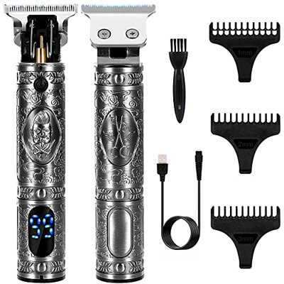InThoor Tagliacapelli Uomo Professionale, Taglio di Capelli Elettrico Trimmer USB Ricaricabile, T-Blade Tagliacapelli con Schermo LED (Argento)
