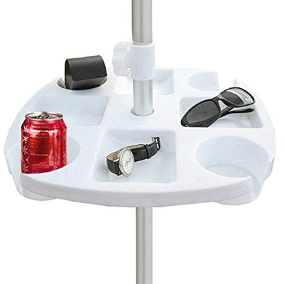 Xzbnwuviei, vassoio porta ombrelli in plastica bianca per spiaggia, patio, giardino, piscina con portabicchieri, scomparti per spuntini, bianco