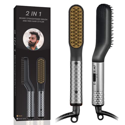 Pettine Barba Capelli, Spazzola per Raddrizzare Barba/Capelli, Piastra per Capelli Portatile, Riscaldamento Rapido e Sicuro, con Ceramica Ionica, Pett