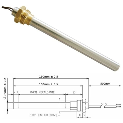 Resistenza Candeletta Stufa a pellet 3/8 280W 160mm UNGARO VIBROK LINCAR KARMEK