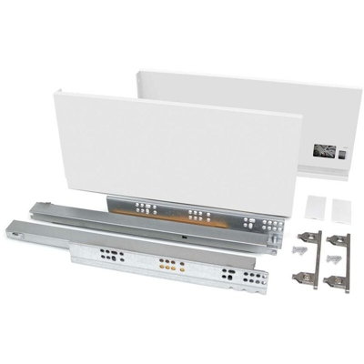 Kit cassetto cucina o bagno Vertex Emuca, altezza 178 mm, prof. 400 mm, 40 Kg, chiusura rallentata, acciaio, bianco