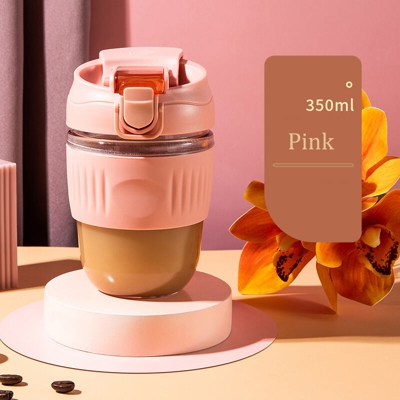 Tazza di vetro estiva Tazza di acqua femminile Tazza di caffe portatile con cannuccia Doppia tazza di accompagnamento Tazza di te al latte,Tipo,350