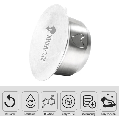 Happyshopping - RECAFIMIL Capsule di caffe riutilizzabili riutilizzabili in acciaio inossidabile compatibili con filtro per tazza di caffe nespresso