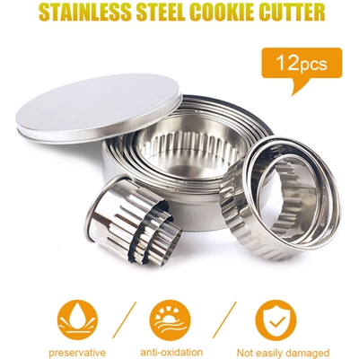 Happyshopping - 12 pz/set Multifunzionale In Acciaio Inox Cookie Cutter Cerchio FAI DA TE Decorazione Della Torta Del Fondente Stampi Pasta di Frutta