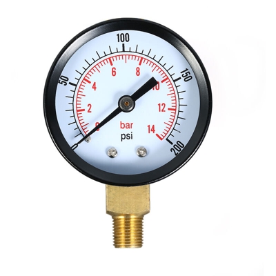 0 ~ 200psi 0 ~ 14bar Manometro meccanico a doppia scala Filtro per piscina Acquario Manometro per acqua Misuratore di pressione dell'aria da 1/8 di