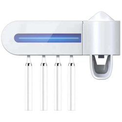Disinfettante UV per spazzolino da denti Porta spazzolino da bagno a parete senza unghie con distributore automatico di dentifricio Ricarica USB per en oferta