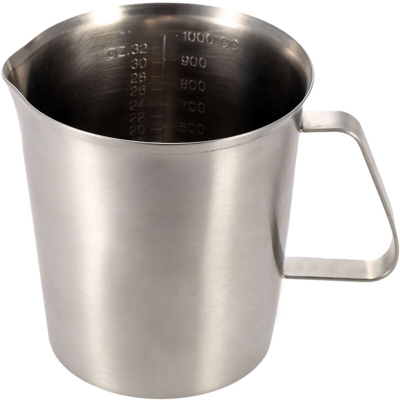 Brocca per latte in acciaio inossidabile da 1000 ml, contenitore per schiuma di latte, misurino, strumento da cucina per caffe
