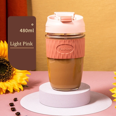 Tazza di vetro estiva Tazza di acqua femminile Tazza di caffe portatile con cannuccia Doppia tazza di accompagnamento Tazza di te al latte,Tipo,480