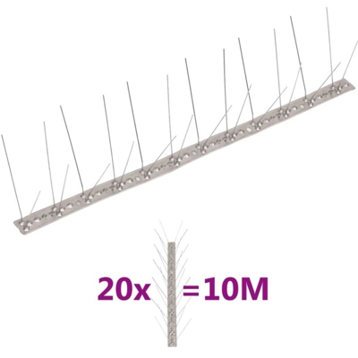 vidaXL Set Dissuasori per Uccelli e Piccioni 20 pz Acciaio 4 File 10 m
