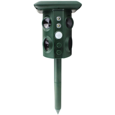 Solar Ultrasuoni Repeller per animali da esterno Quattro altoparlanti Meccanico Frequenza d'onda Spavento LED PIR Rilevazione staffa di movimento