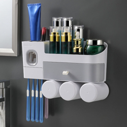 Portaspazzolino da parete Organizer per trucco Dispenser per dentifricio Scatola portaoggetti per cosmetici impermeabile (3 tazze) precio