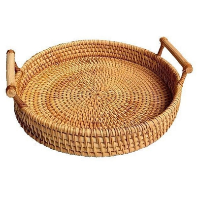 Happyshopping - Cestino per il pane in rattan Canghai Vassoio per biscotti rotondo Vassoio per te intrecciato con manico per la colazione al caffe