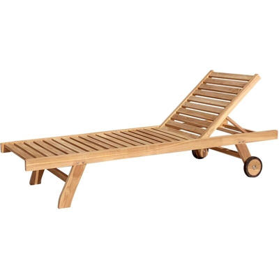 SALENTO - Lounger in teak - prendisole - reclinabile - Due ruote - Solido e resistente alle intemperie - 200 x 65 x 35 cm - peso massimo di 150 Kg