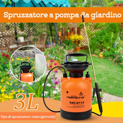 Atomizzatore agricolo manuale pneumatico | Bomboletta 3L + barra irroratrice telescopica in rame (senza manometro) - Bomboletta 3L + barra