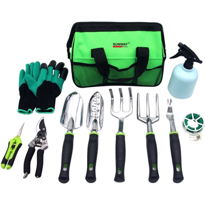 11 pezzi Set di attrezzi da giardino per impieghi gravosi Kit di attrezzi da giardinaggio con cazzuola Trapiantatrice Rastrello a mano Coltivatore
