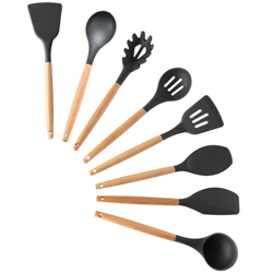 Happyshopping - Set di utensili da cucina da 8 pezzi Manico in legno Utensili da cucina in silicone Utensili e gadget da cucina resistenti al calore en oferta