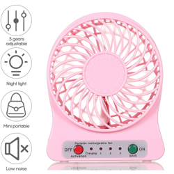 Happyshopping - Mini ventola USB da scrivania a 3 marce con luce notturna portatile per studio di viaggio a casa in ufficio,Tipo, rosa - Tipo, rosa características