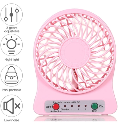 Happyshopping - Mini ventola USB da scrivania a 3 marce con luce notturna portatile per studio di viaggio a casa in ufficio,Tipo, rosa - Tipo, rosa