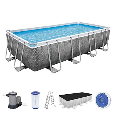 Bestway Power Steel Vasca con Telaio in Acciaio, Rattan Grigio
