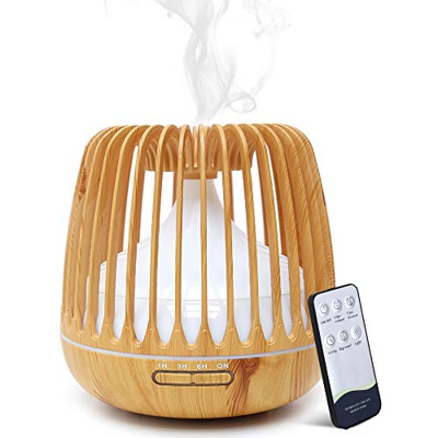 Simpeak 500ML Diffusore di Oli Essenziali, Aroma Ultrasuoni 2 modalità nebbia con Telecomando per SPA, Yoga, Camera da Letto, Soggiorno- Marrone Chiar