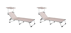 XONE Coppia Lettini Pieghevole, Mare, Piscina, Giardino, con Parasole Colore Beige | Struttura in Alluminio e textilene Traspirante | Dimensioni Dimen en oferta