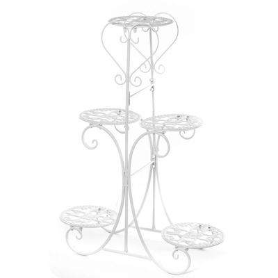 Manta - Scaffale per piante in metallo a 5 livelli Scaffale per vasi da fiori Scaffale espositore da giardino Casa Deor Bianco Cinque dischi