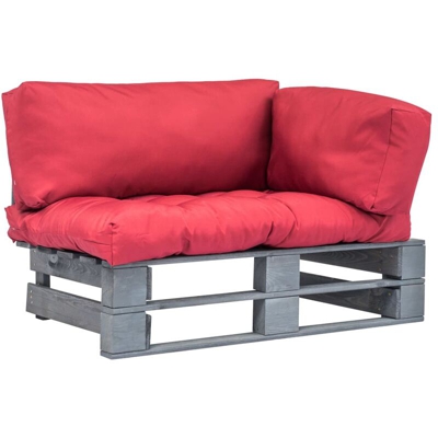 Divano da Giardino su Pallet e Cuscini Rossi Legno di Pino FSC