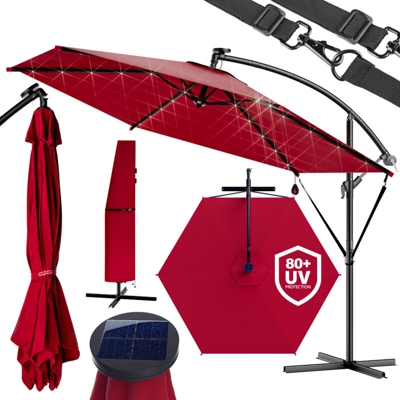 Ombrellone decentrato Haiti 3m alluminio con luci LED e manovella Rosso