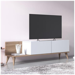 Mobile Da Soggiorno Porta Tv Con Due Ante A Ribalta, Cm 152 X 35 X 43, Colore Quercia E Bianco en oferta