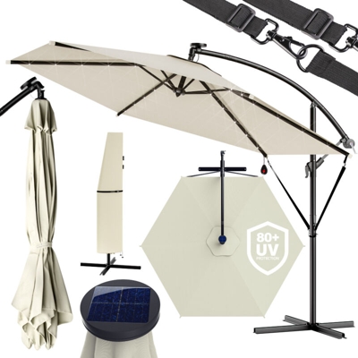 Ombrellone decentrato Haiti 3m alluminio con luci LED e manovella crema