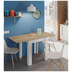 Tavolo Da Pranzo Pieghevole Con Piano Con Apertura A Libro, Tavolo Ausiliaro Richiudibile, Cm 135 X 67 X 67, Colore Bianco E Rovere en oferta