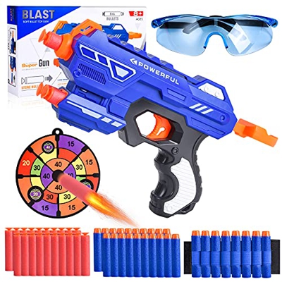 Herefun Pistole Giocattolo per Nerf Dardi, Pistola per Bambini con 40 Freccette in Schiuma+Occhiali Protettivi, Pistole a Proiettili Morbidi,Pistole B