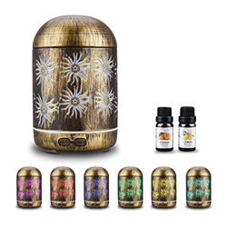 JVJH 300ml Diffusore di olio essenziale, Diffusore di Aromi Metallo, Diffusore di olio per aromaterapia con 2x10ml Oli Essenziali Inclusi, luci LED a  precio