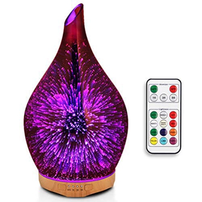 Diffusore di Oli Essenziali ad Ultrasuoni 280ml Diffusore di Aromi Umidificatore a Nebbia Fredda Vetro Effetto 3D con Telecomando e 7 Cambi di Colore,