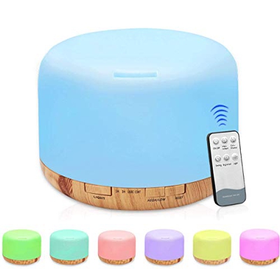 Umidificatore a ultrasuoni da 500 ml, con telecomando, diffusore di oli essenziali con 7 colori cangianti, umidificatore per casa e ufficio