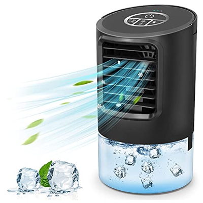 AIMIUVEI Mini Condizionatore Portatile, Raffreddatore d'Aria 4 in 1 Mini Air Cooler Rumore Basso con 3 velocità, Condizionatore Timer 2h/4h e 7 LED Co