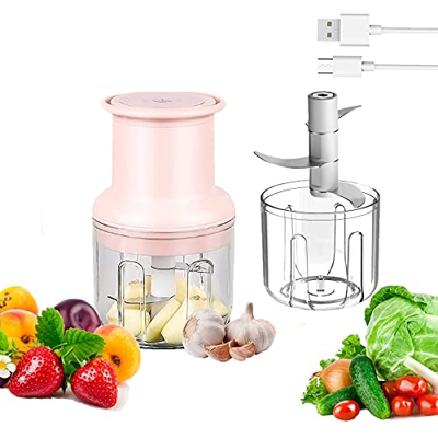 FOUVIN Mini Robot da cucina,Tritatutto elettrico con ricarica USB, con 3 lame affilate, tritatutto portatile, per tritatutto da ghiaccio, per peperonc