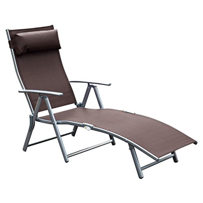 Outsunny Sdraio da Giardino Pieghevole con Cuscino, Schienale con 7 Reclinazioni, 137x63.5x100.5cm, Marrone