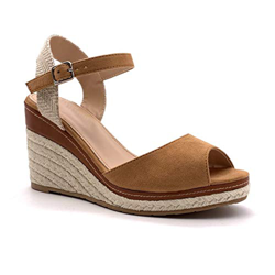 ANGKORLY - Scarpe Moda Sandali Espadrilla Zeppa Cinturino alla Caviglia Comfortable Donna con Paglia Semplice Basic Basic Tacco Zeppa 9 CM - Cammello  en oferta
