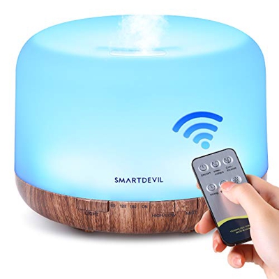 SmartDevil 500ml Diffusore di Oli Essenziali【nessun adattatore】Ultrasuoni Umidificatore Diffusore di Aromi con 7 Colori LED per Yoga, Ufficio, Casa