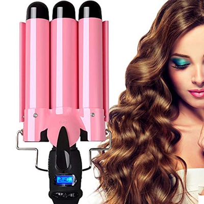 Ferro arricciacapelli a 3 barili, Curling Iron Crimper 25mm, 1 pollice in ceramica capelli Waver Curling Wand Tool, LCD temperatura regolabile & calor