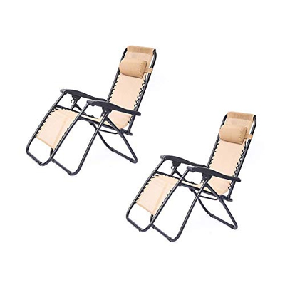 JLKDF Comodo Set da 2 Pezzi Lettino da Sole, sedie da Giardino, Sedia da Esterno Pieghevole reclinabile a gravità Zero (Beige)