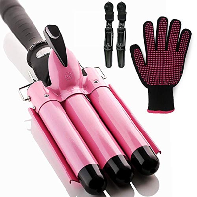 Piastra Capelli Onde, Ferro Arricciacapelli 3 Tubi 25mm in Ceramica Naturale Rivestimento in Ceramica e Tormalina Beach Waves 80-210℃