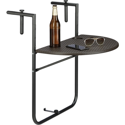 Tavolino Pieghevole per Balcone, Salvaspazio, Tavolo da Appendere Ringhiera, PxL 60x40 cm,Simil Rattan,Marrone