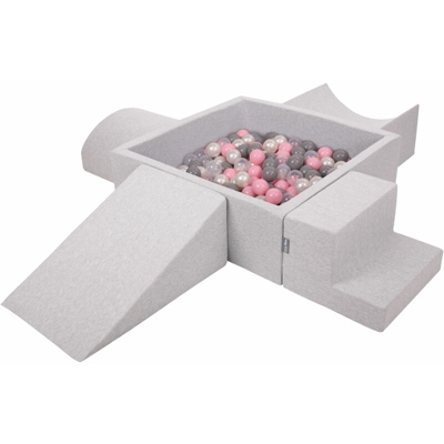 KiddyMoon Area Di Gioco In Schiuma Per Bambini Con Palline Colorate, Grigioch:Perla/Grigio/Trasparente/Rosa Chiaro