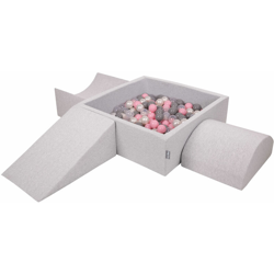 KiddyMoon Area Di Gioco In Schiuma Per Bambini Con Palline Colorate, Grigioch:Perla/Grigio/Trasparente/Rosa Chiaro características