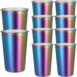 Confezione da 10 pezzi Tazza da caffe arcobaleno in acciaio inossidabile da 500 ml, per feste, bicchieri in metallo colorato, tazze a bocca larga, precio