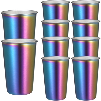 Confezione da 10 pezzi Tazza da caffe arcobaleno in acciaio inossidabile da 500 ml, per feste, bicchieri in metallo colorato, tazze a bocca larga,