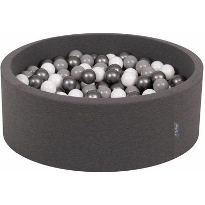 90X30cm/200 Palline ? 7CM Piscina Di Palline Colorate Per Bambini Tondo Fabbricato In EU, Grigio Sc:Bianco/Grigio/Argento - grigio